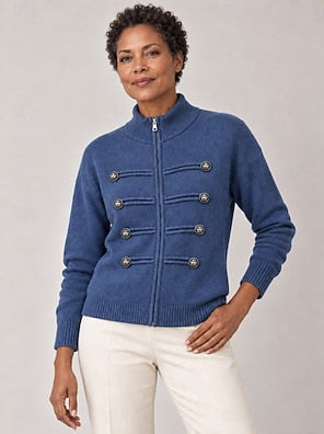 Damen-Cardigan mit geschlossenem Stehkragen und Knopfleiste