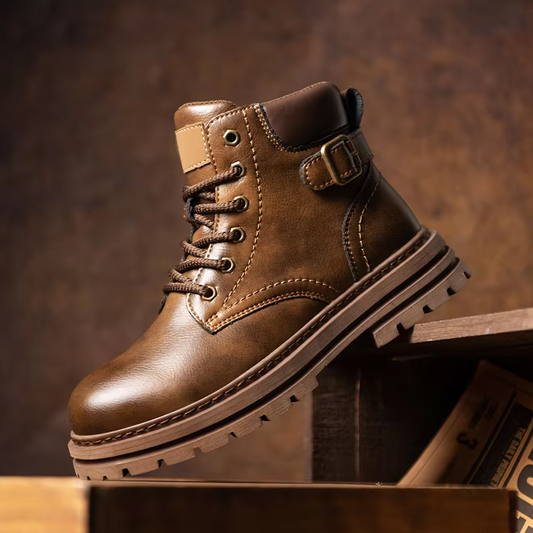 Herrenstiefel Mit Schnallenverschluss, Profilsohle Und Abgestepptem Obermaterial