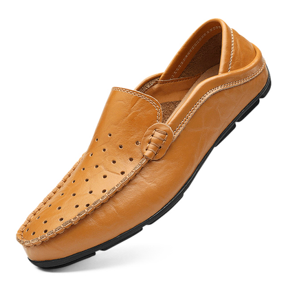 Herren Sommer-Loafer Aus Schwarzem Leder Mit Perforationen Und Anti-Schock-Sohle