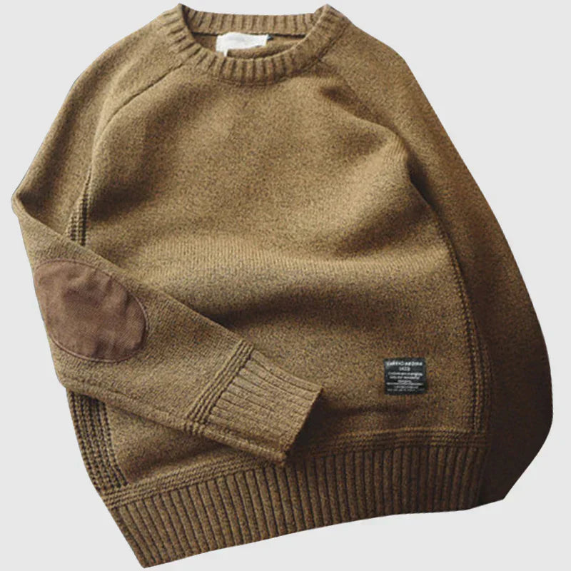 Men's Alpine Knit Sweater with Ribbed Collar and Pattern Design