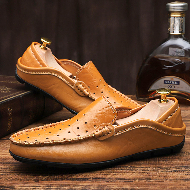 Herren Sommer-Loafer Aus Schwarzem Leder Mit Perforationen Und Anti-Schock-Sohle