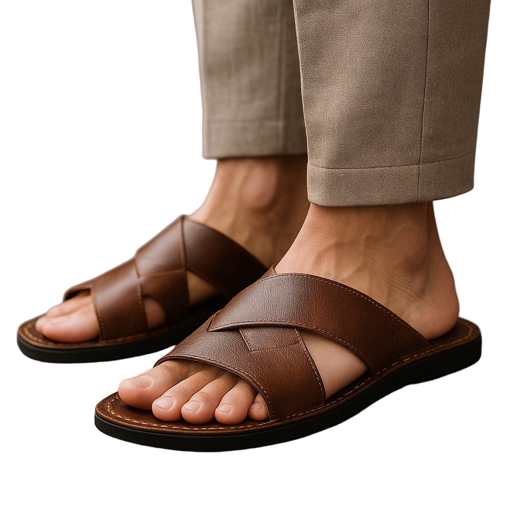Men's Summer Sandals with Cross Straps and Shaped Footbed