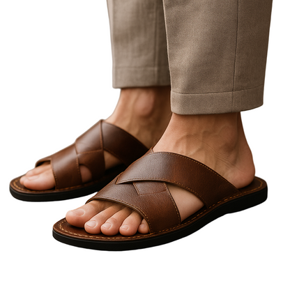 Men's Summer Sandals with Cross Straps and Shaped Footbed