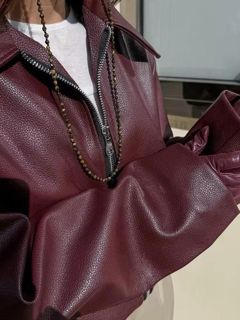 Damen Herbstjacke Bordeaux Mit Reißverschluss Vorne