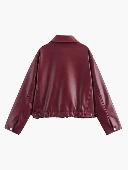 Damen Herbstjacke Bordeaux Mit Reißverschluss Vorne