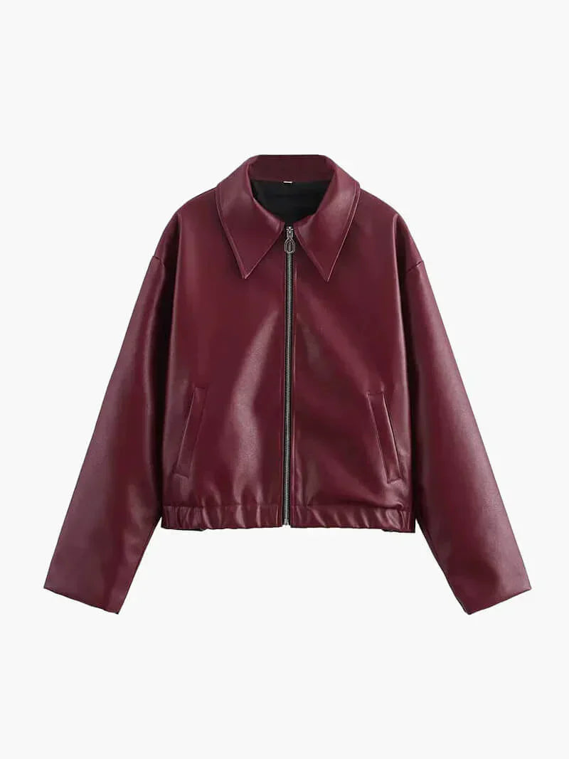 Damen Herbstjacke Bordeaux Mit Reißverschluss Vorne