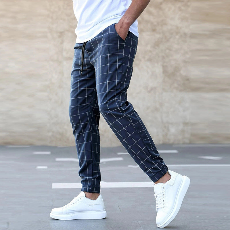 Men's Spring Trousers with Straight Leg, Drawstring, and Mid-High Waist