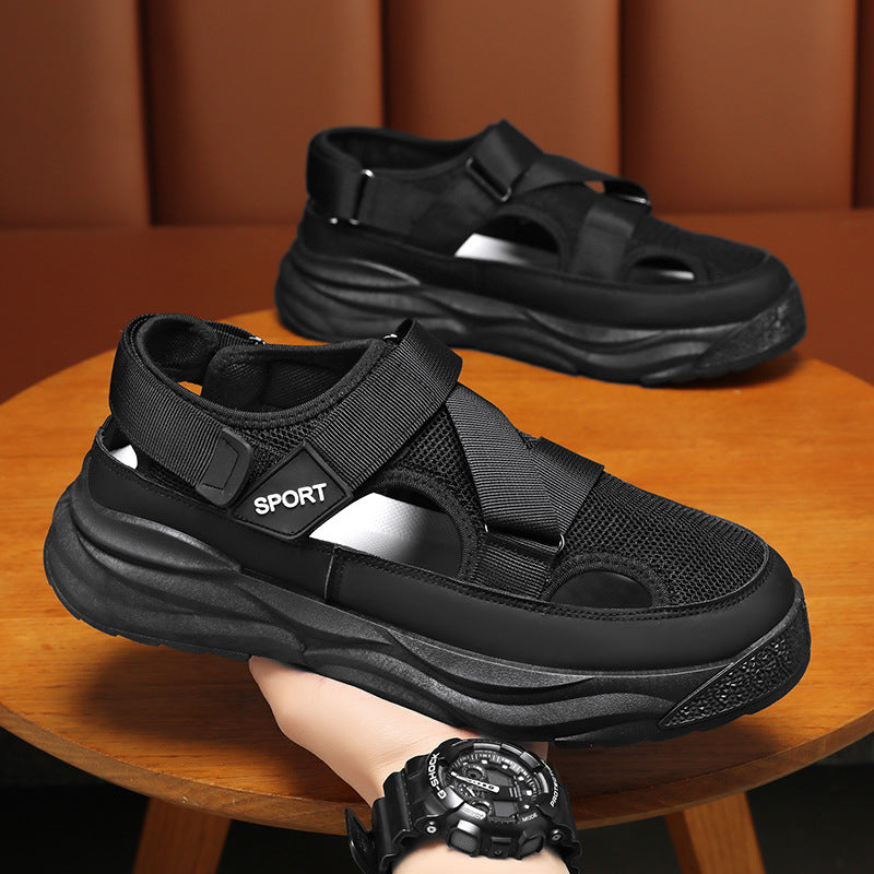 Herren-Sommersandalen Mit Geschlossener Zehenpartie, Mesh-Futter, Klettverschluss Und Sohle Zur Erhöhung Der Körpergröße