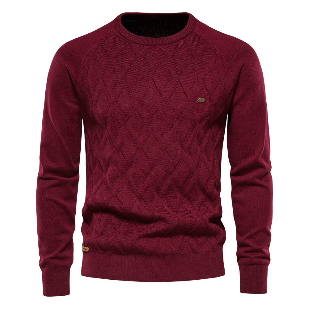 Men's Pullover Crew Neck Solid Color Long Sleeve Straight Cut – Cotton Blend