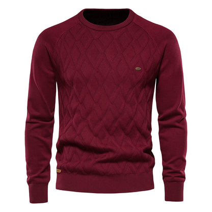 Men's Pullover Crew Neck Solid Color Long Sleeve Straight Cut – Cotton Blend