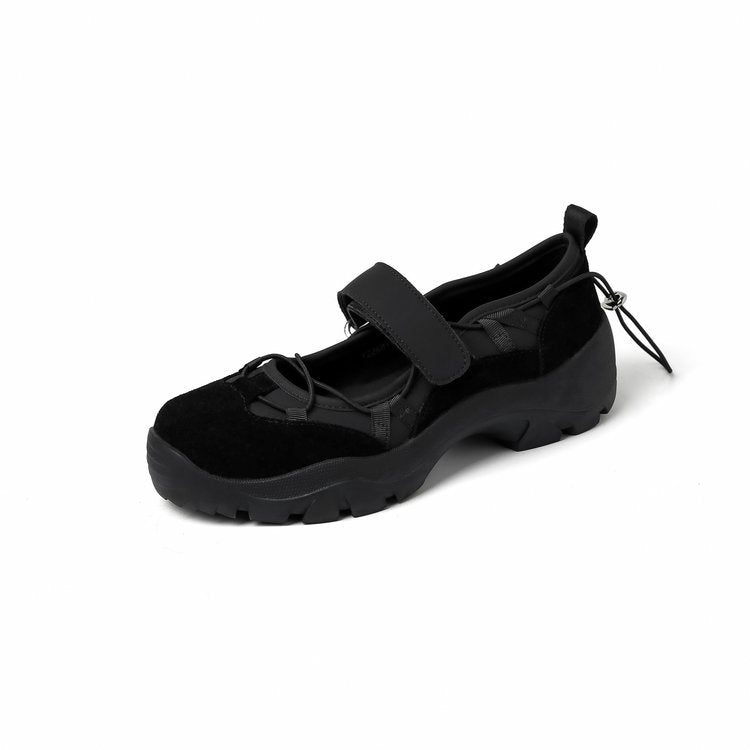 Damen Mary Jane Schuhe Mit Klettverschluss, Dicker Sohle Und Runder Zehenpartie