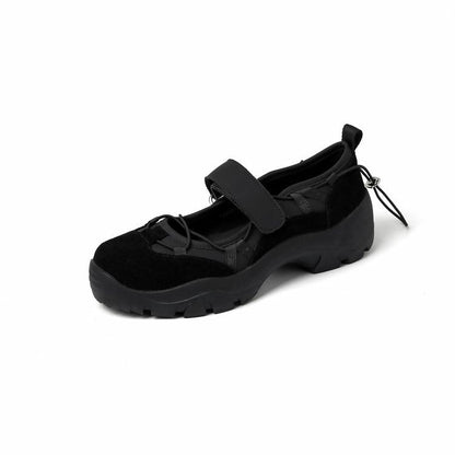 Damen Mary Jane Schuhe Mit Klettverschluss, Dicker Sohle Und Runder Zehenpartie