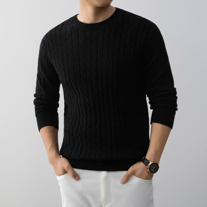 Herren Jacquard Pullover Lockerer Schnitt Langarm – Woll-Mischung