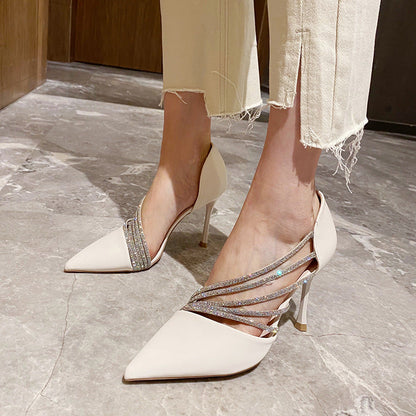 Damen-Sommer-Stiletto-Pumps Mit Spitzer Zehenpartie Und Strasssteinen