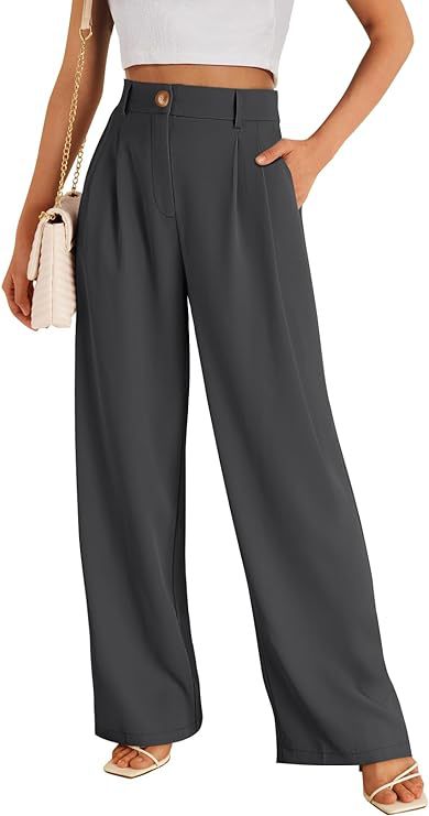 Women's business trousers with high waist, elastic waistband, and wide leg – Classic style