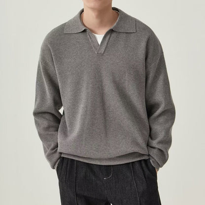 Men's Long-Sleeve Sweater with Solid Color Design and Slim Fit