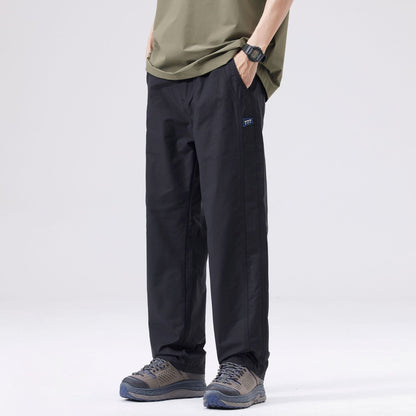 Men's casual pants with straight cut, mid-rise waistband, solid color, size range, weight-dependent fit