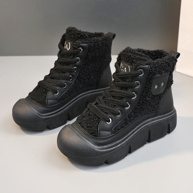 Women's winter high-top sneakers with laces, round toe, and non-slip rubber sole