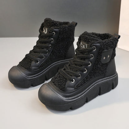 Women's winter high-top sneakers with laces, round toe, and non-slip rubber sole