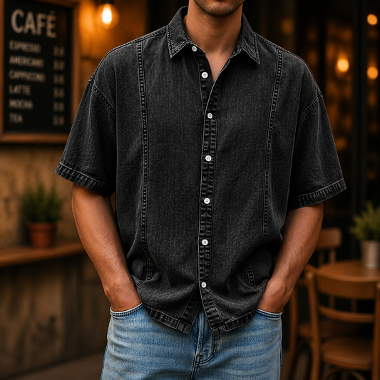Herren Kurzarm Hemd mit Knopfleiste – Lockerer Schnitt Leichtes Design