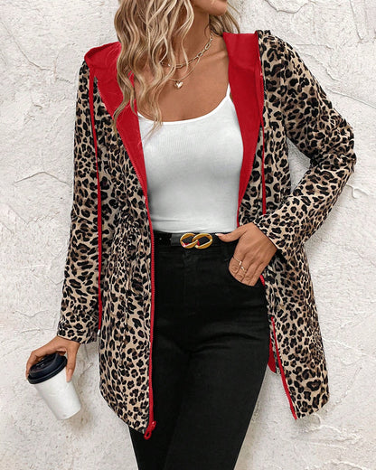 Women's Reversible Cardigan with Leopard Print and Pockets