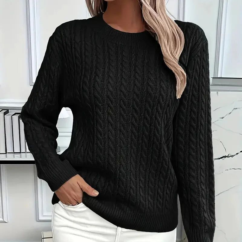 Women's autumn sweater with cable knit pattern and figure-flattering fit