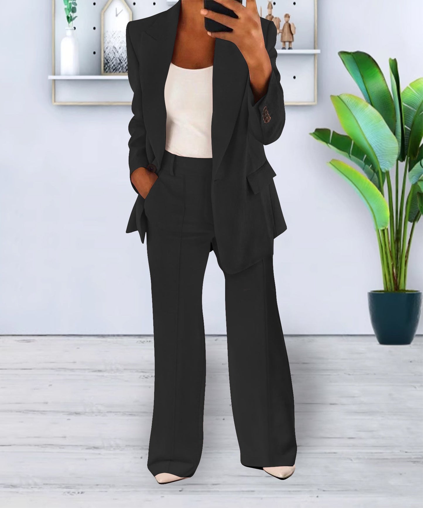 Damen-Freizeitanzug Mit Langem Blazer Und Hose – Lockere Passform