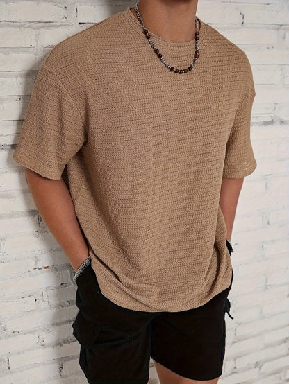 Herren Strick T-Shirt mit Struktur – Lockerer Schnitt Überschnittene Schultern