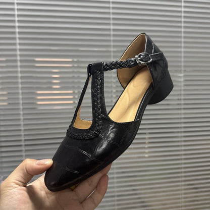 Damen-Sommer-Mary-Jane-Sandalen Mit Blockabsatz Und Runder Zehenpartie