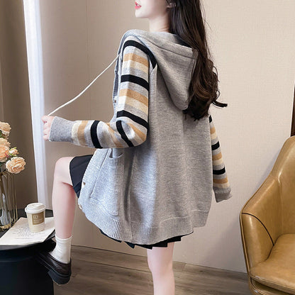 Damen Strickcardigan mit Kapuze und Taschen für den Frühling