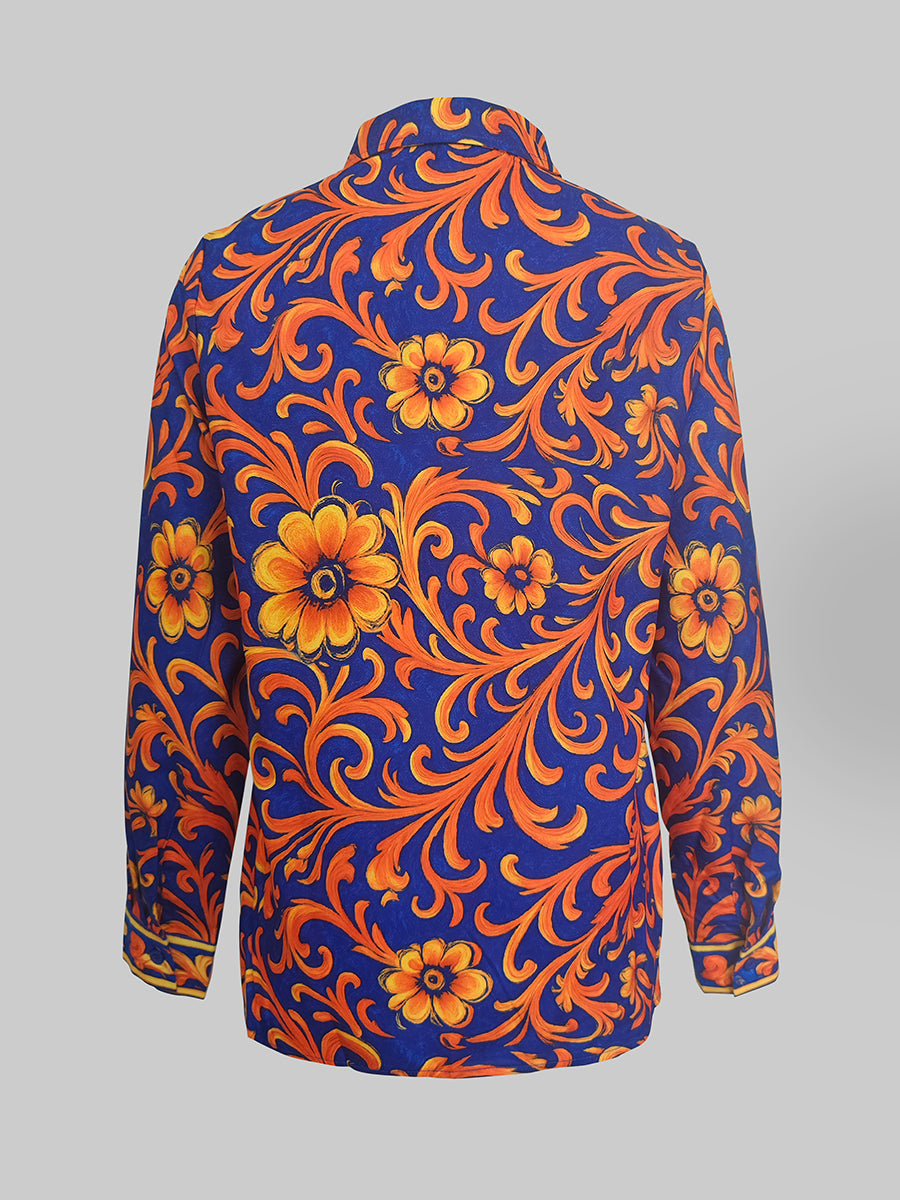 Women's Spring Blouse with Floral Pattern and Button Closure