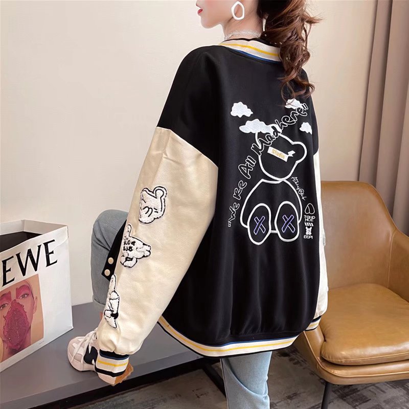 Damen-Baseballjacke mit Cartoon-Print und langen Ärmeln