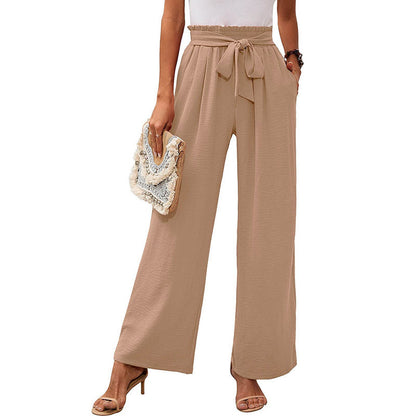 Damen-Hose mit hohem Bund, geknotetem Bund und weitem Bein – Klassischer Stil