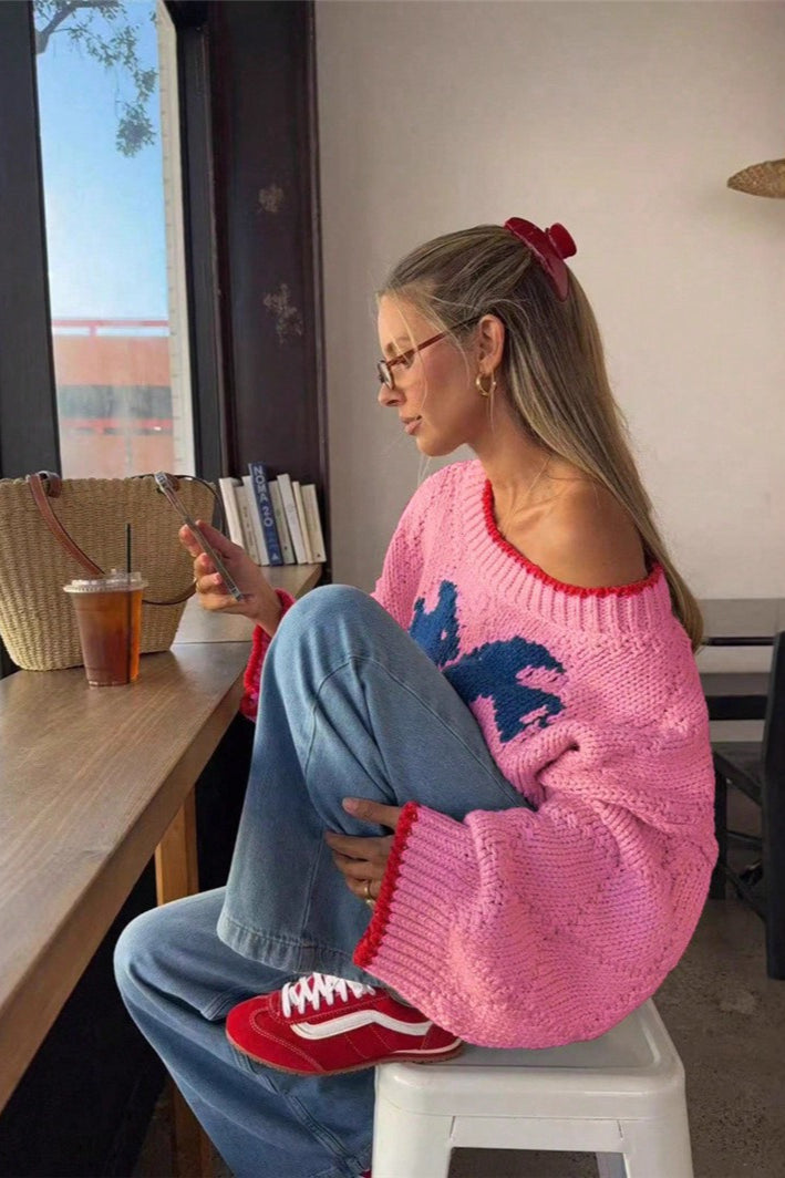 Weicher Strickpullover mit Hundemotiv für einen lässigen Alltagslook