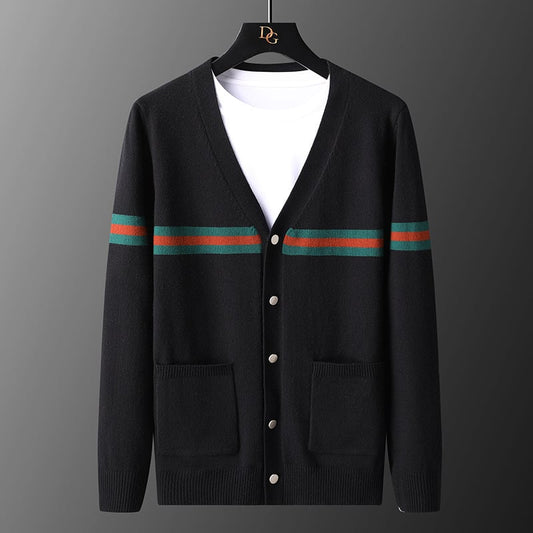 Men's Autumn Knitted Jacket with Ribbed Cuffs