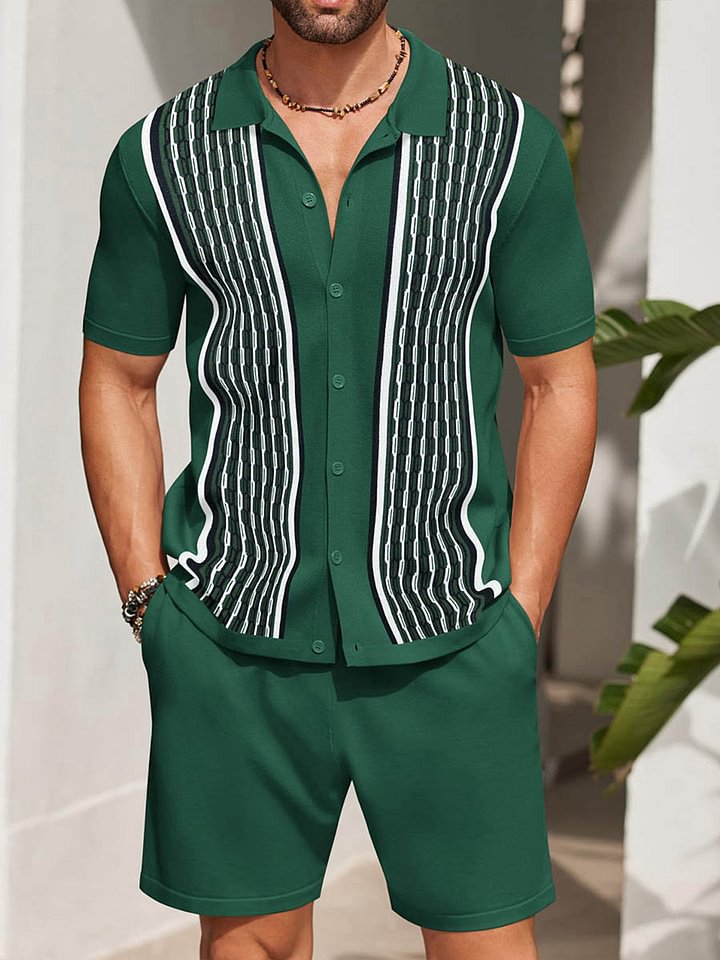 Herren-Zweiteiler-Set: Kurzarmhemd Und Shorts Mit Print, Lockere Passform