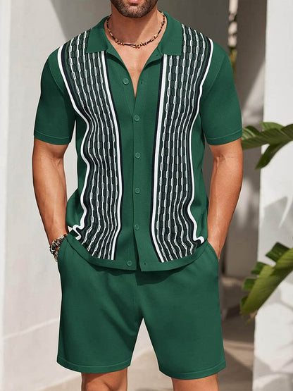 Herren-Zweiteiler-Set: Kurzarmhemd Und Shorts Mit Print, Lockere Passform
