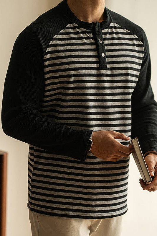 Men's spring shirt with stripes, long sleeves, loose fit like a sweater