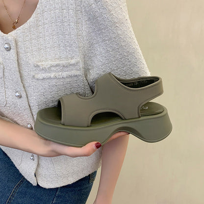 Damen-Sommer-Plateausandalen Mit Stretchriemen Und Offener Zehenpartie