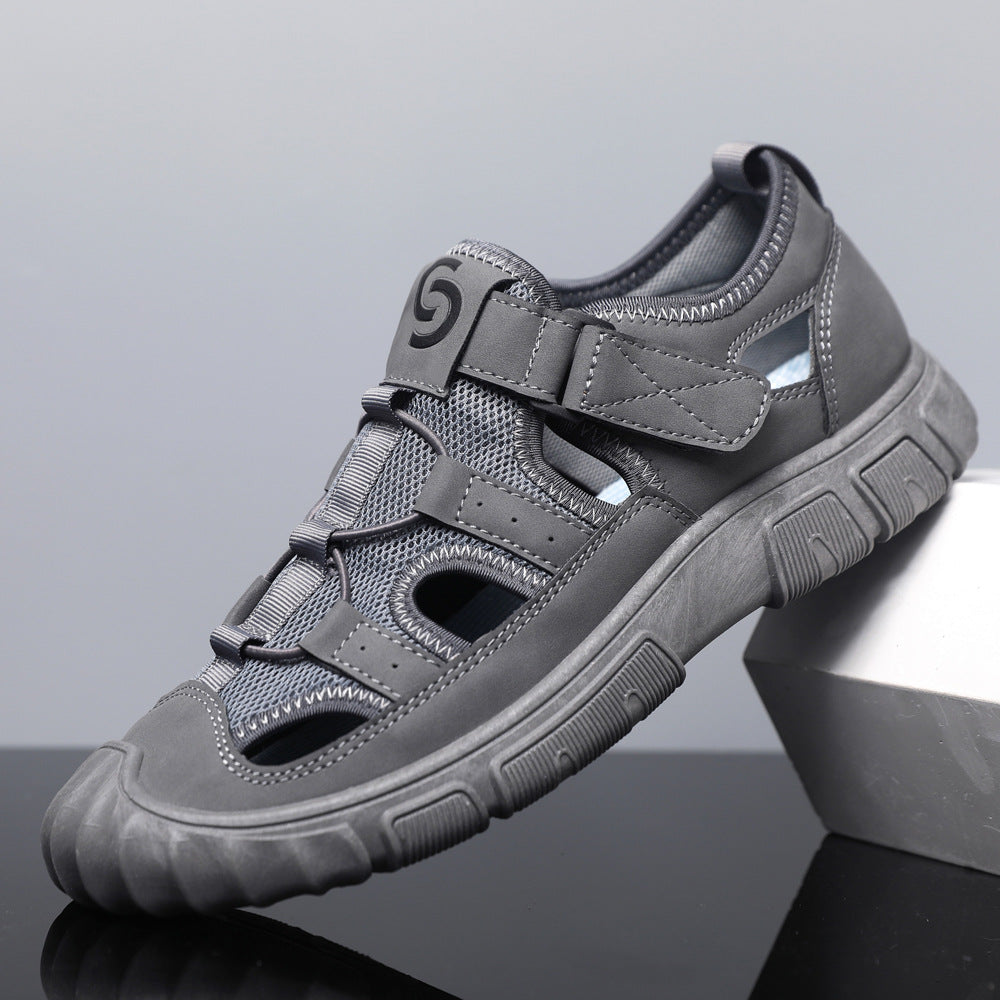 Herren-Sommersandalen Mit Mesh-Obermaterial, Klettverschluss, Hohlem Design Und Gummisohle