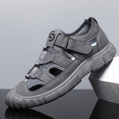 Herren-Sommersandalen Mit Mesh-Obermaterial, Klettverschluss, Hohlem Design Und Gummisohle