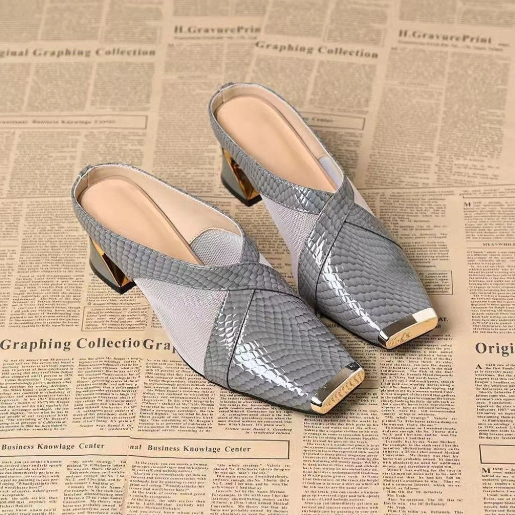 Damen-Sommersandalen Mit Eckiger Zehenpartie Und Mesh-Einsätzen Für Draußen
