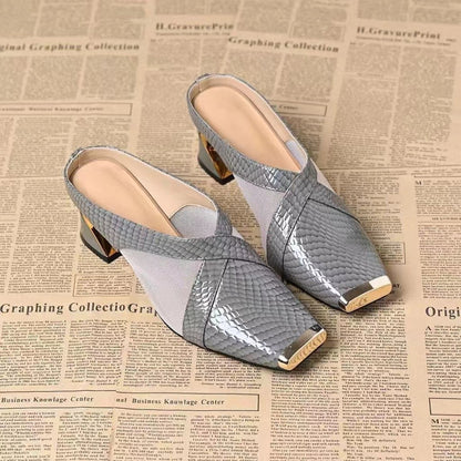 Damen-Sommersandalen Mit Eckiger Zehenpartie Und Mesh-Einsätzen Für Draußen