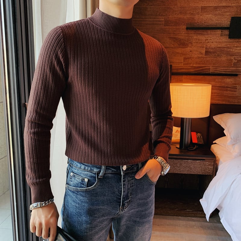 Men's Sweater Solid Color Classic Collar Long Sleeve – Cotton Blend