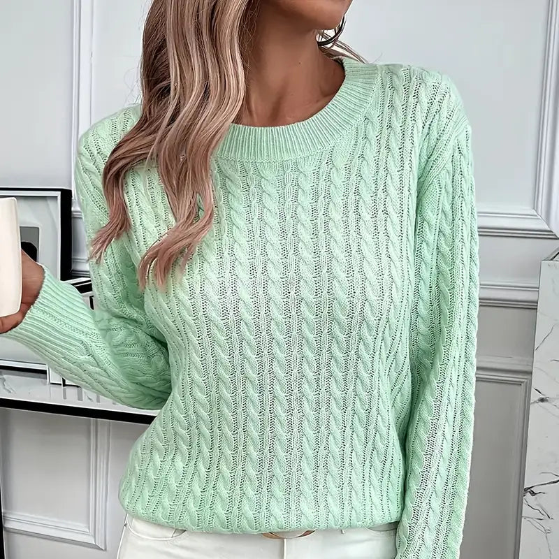 Women's autumn sweater with cable knit pattern and figure-flattering fit