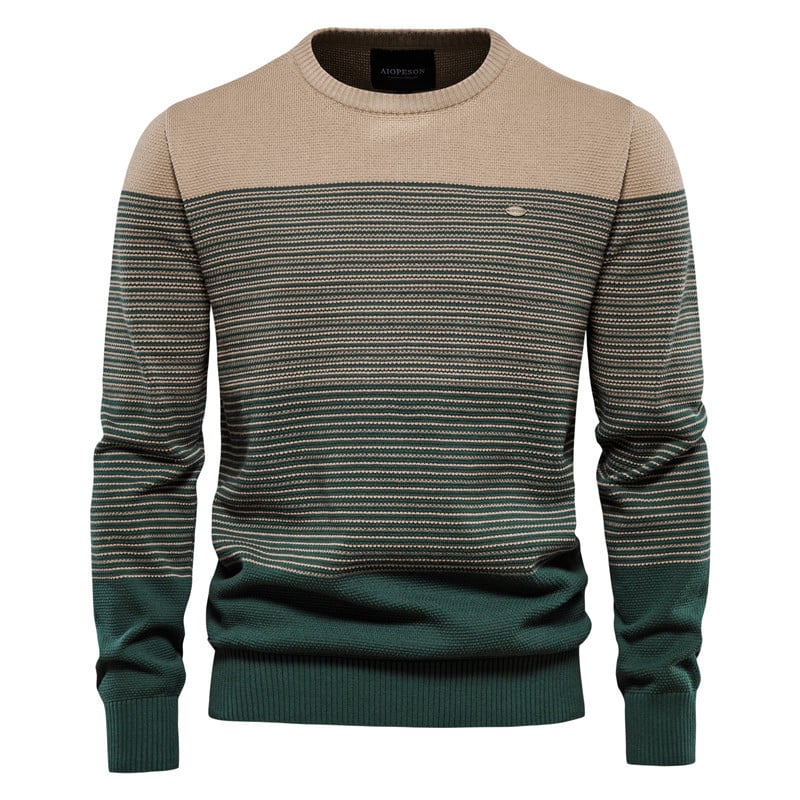 Herren Pullover Rundhals Langarm Kontrastfarben Schmale Passform – Baumwoll-Mischung