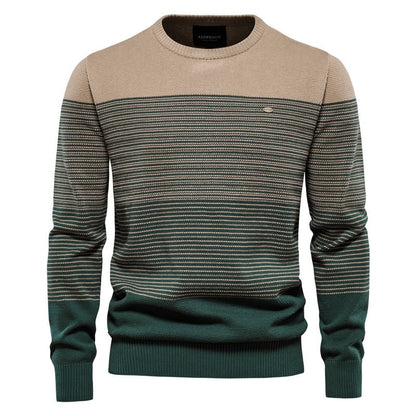 Herren Pullover Rundhals Langarm Kontrastfarben Schmale Passform – Baumwoll-Mischung