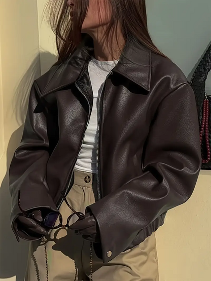 Damen Herbstjacke Bordeaux Mit Reißverschluss Vorne