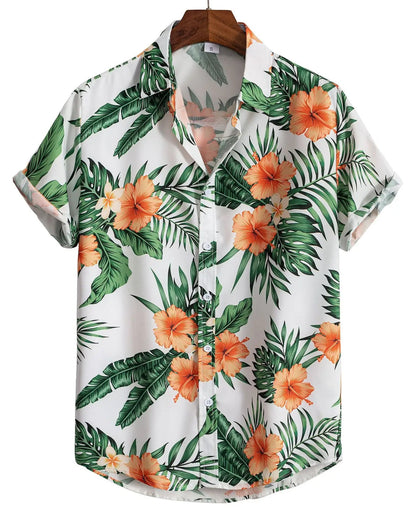Herren Kurzarmhemd Mit Blumenmuster, Knopfleiste, Leichte Passform