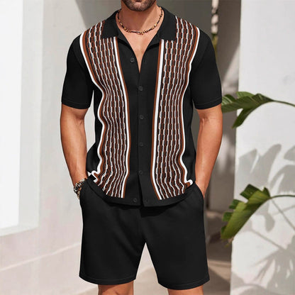 Herren-Zweiteiler-Set: Kurzarmhemd Und Shorts Mit Print, Lockere Passform